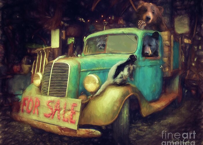 Raccoon Greeting Card featuring the digital art Truck Sale by Tim Wemple