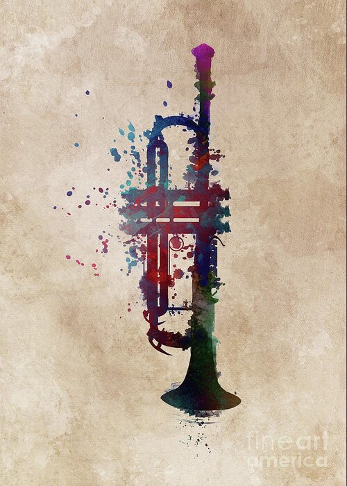 Trumpet Greeting Card featuring the digital art Trumpet Music Art by Justyna Jaszke JBJart