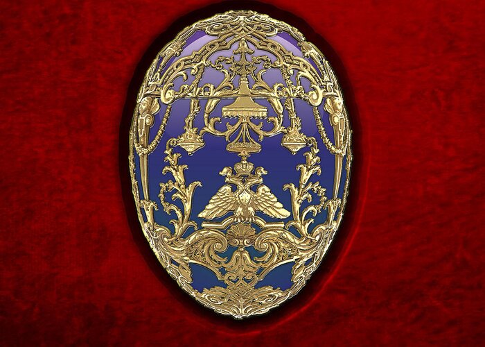 Treasure Trove By Serge Averbukh Greeting Card featuring the photograph Tsarevich Faberge Egg on Red Velvet by Serge Averbukh