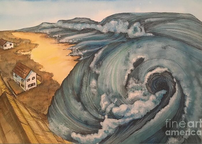 Tsunami Greeting Card featuring the painting Tsunami by Mastiff Studios