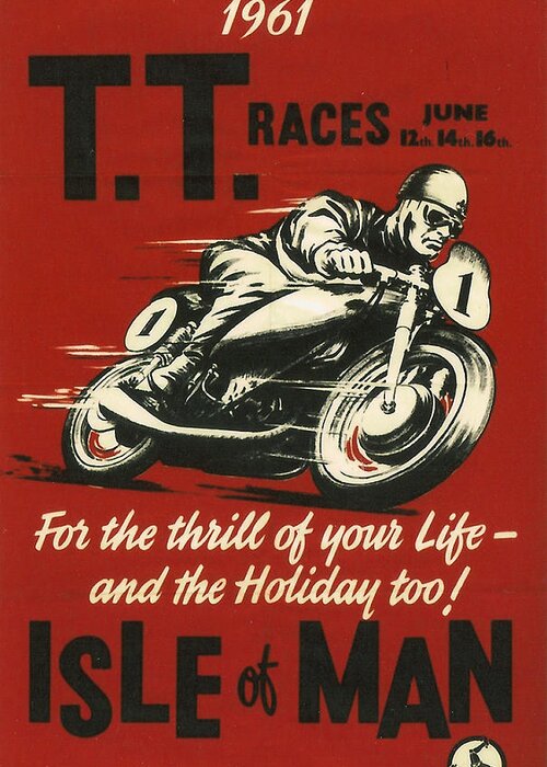 Tt Greeting Card featuring the digital art TT Races 1961 by Georgia Clare