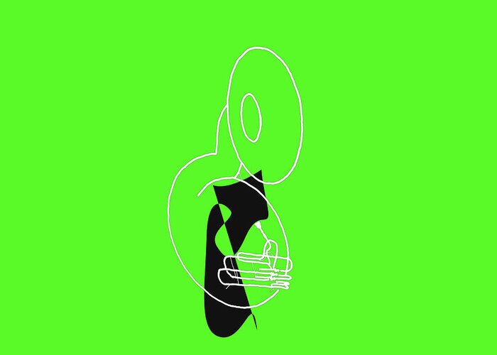 Jazzdabri Greeting Card featuring the digital art Tuba in Green by David Bridburg