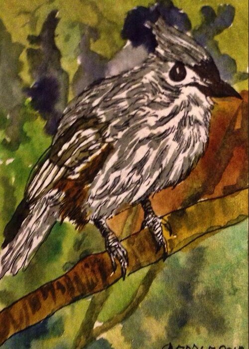 Tufted Titmouse Greeting Card featuring the painting Tufted Titmouse by Angela Weddle