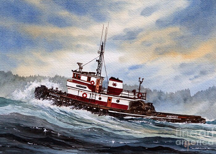 Tugs Greeting Card featuring the painting Tugboat EARNEST by James Williamson