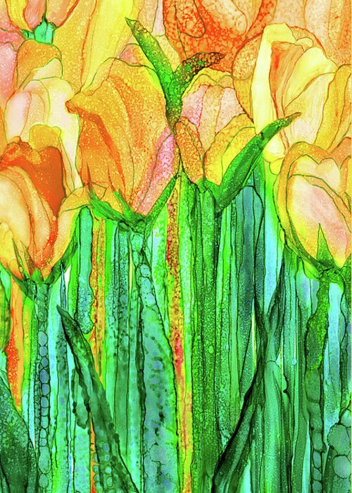 Carol Cavalaris Greeting Card featuring the mixed media Tulip Bloomies 2 - Yellow by Carol Cavalaris