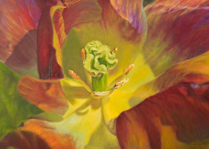 Tulip Greeting Card featuring the painting Tulip Closeup No. 1 by Kerima Swain