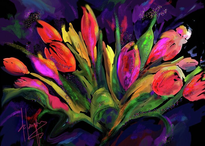 Dc Langer Greeting Card featuring the painting Tulips by DC Langer