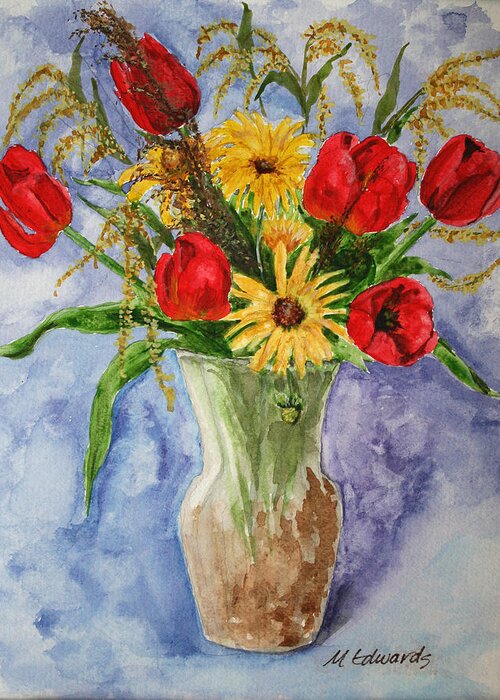 Tulips Greeting Card featuring the painting Tulips in vase by Marna Edwards Flavell