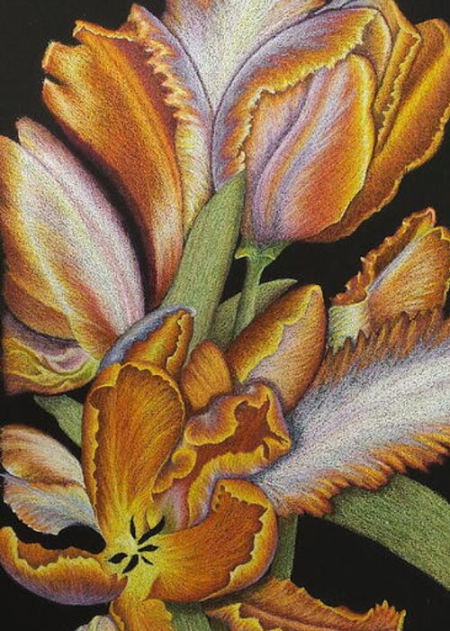 Tulips Greeting Card featuring the painting Tulips of Fire by Lisa Bliss Rush