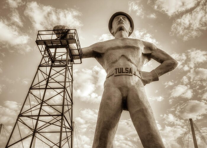 America Greeting Card featuring the photograph Tulsa Driller Tulsa Oklahoma - Sepia by Gregory Ballos