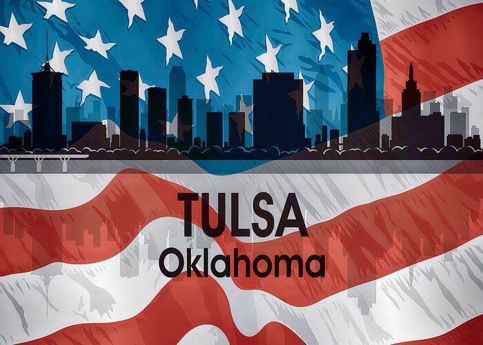 Tulsa Greeting Card featuring the digital art Tulsa OK American Flag Squared by Angelina Tamez