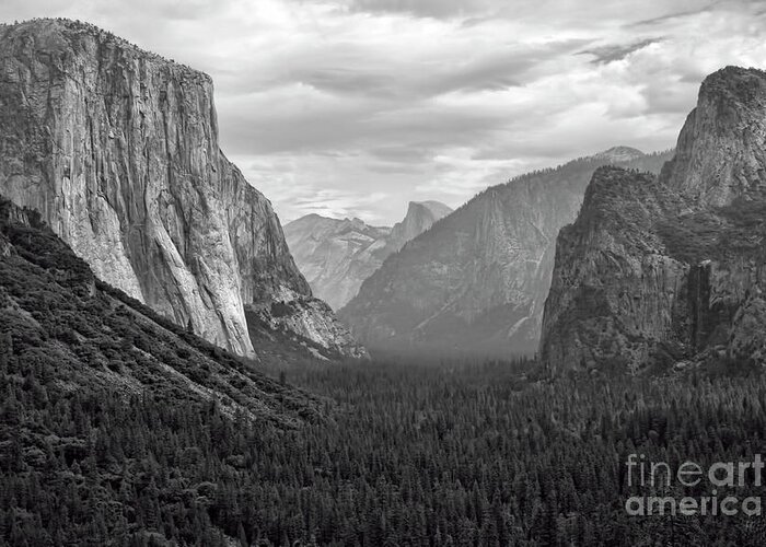Yosemite Greeting Card featuring the photograph Tunnel view BW by Chuck Kuhn