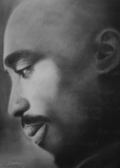 Tupac Greeting Card featuring the drawing Tupac Rose by Adrian Pickett