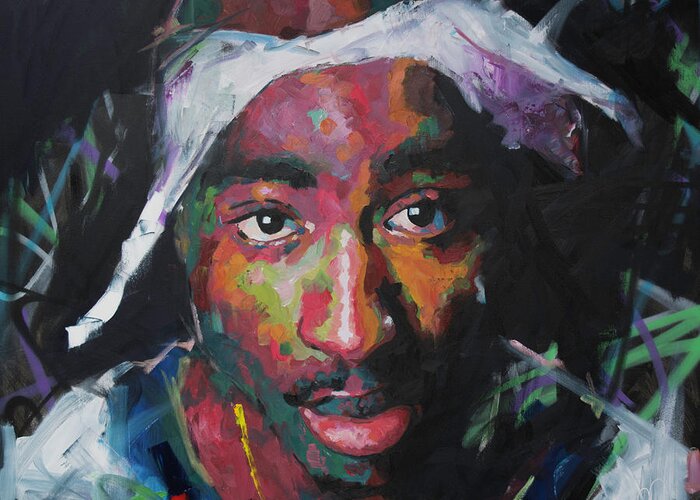 Tupac Greeting Card featuring the painting Tupac Shakur by Richard Day