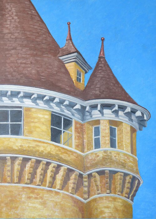Architecture Greeting Card featuring the drawing Turrets of Lawson Tower by Dominic White