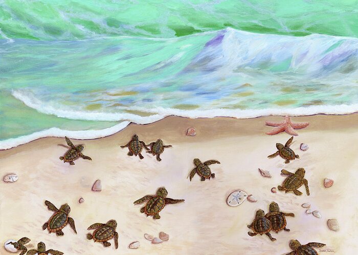 Sea Turtles Greeting Card featuring the painting Turtle Beach by Donna Tucker