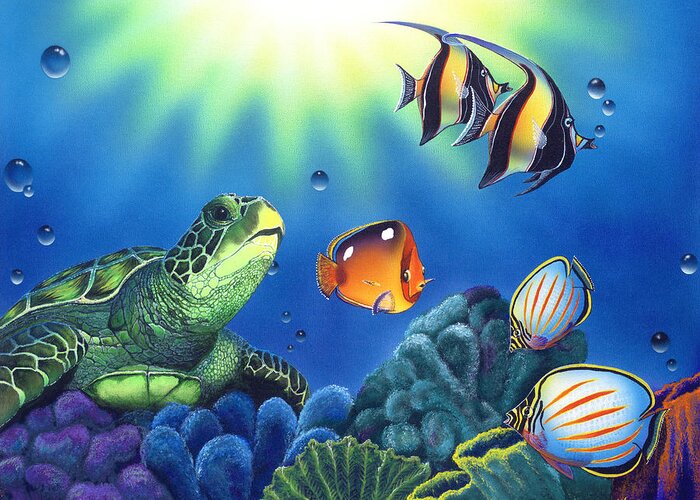 Turtle Greeting Card featuring the painting Turtle Dreams by Angie Hamlin