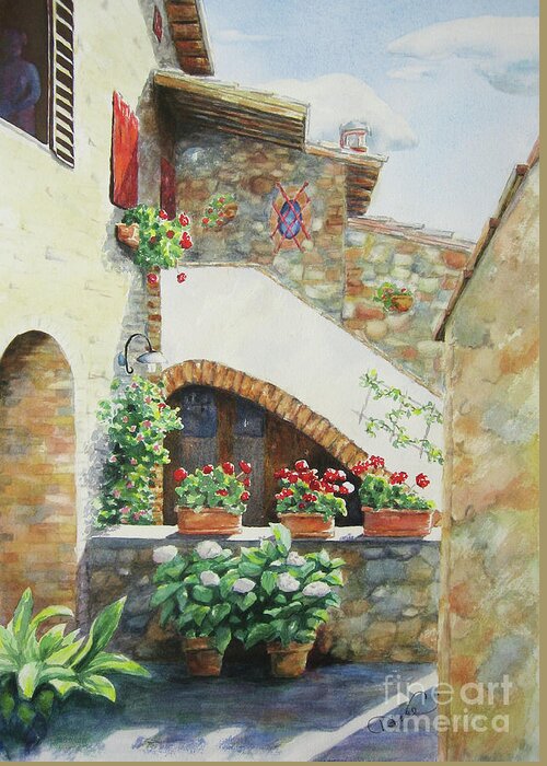 Nancy Charbeneau Greeting Card featuring the painting Tuscan Courtyard by Nancy Charbeneau