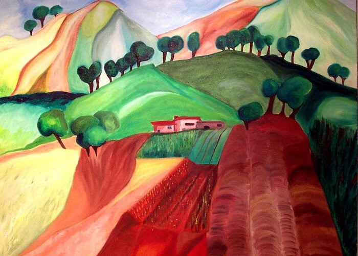 Abstract Greeting Card featuring the painting Tuscan Landscape by Patricia Arroyo