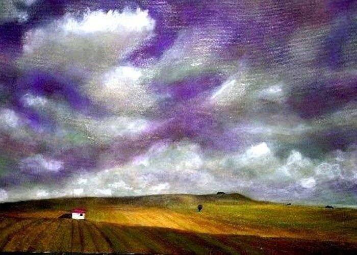 Tuscany Greeting Card featuring the painting Tuscany lavender sky by Marie-Line Vasseur