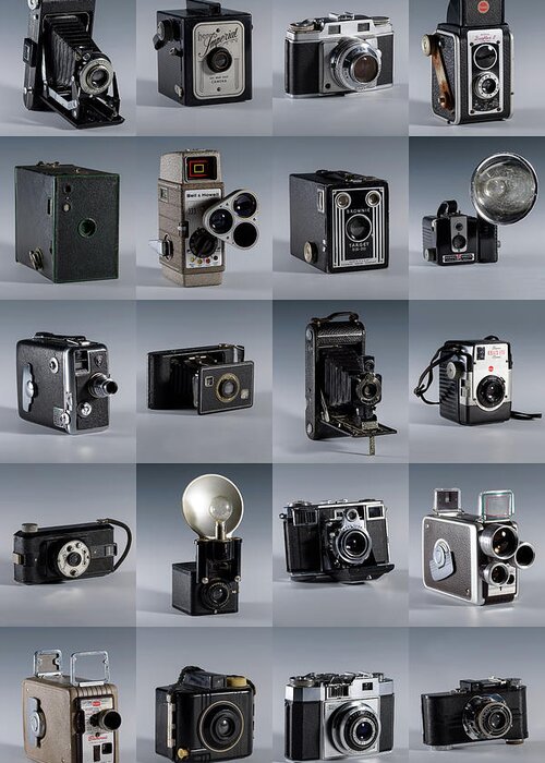 Old Camera Greeting Card featuring the photograph Twenty Old Cameras - Color by Art Whitton