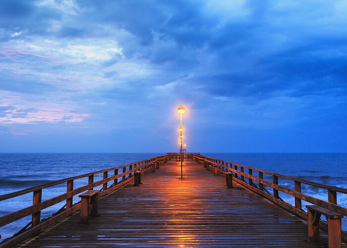 Kurebeachpier Greeting Card featuring the photograph Twilight at the Kure Beach Pier by Nick Noble