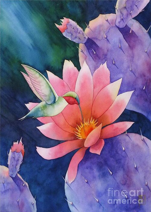 Hummingbird Greeting Card featuring the painting Twilight Bloom by Robert Hooper