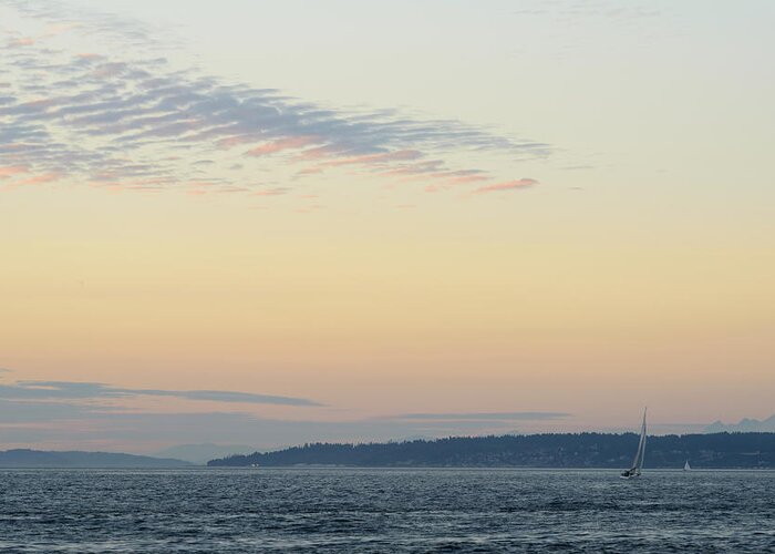 Sunset Greeting Card featuring the digital art Twilight moment in Puget Sound by Michael Lee