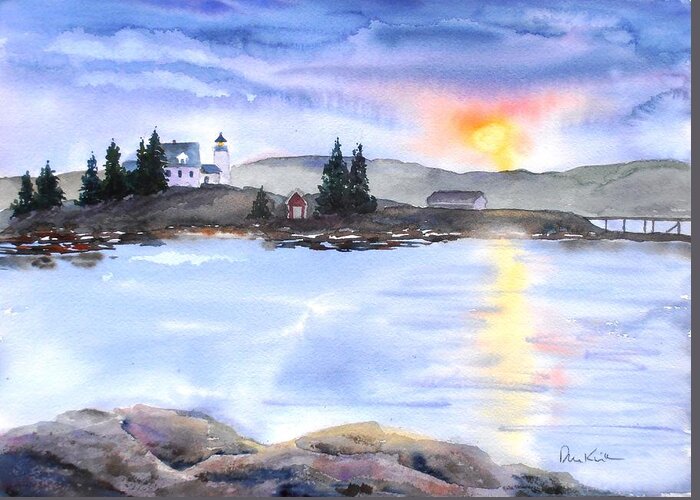Maine Greeting Card featuring the painting Twilight Welcome by Diane Kirk