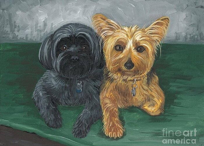 Print Greeting Card featuring the painting Two Buddies by Margaryta Yermolayeva