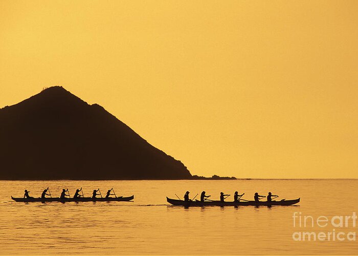 Calm Greeting Card featuring the photograph Two Canoes Silhouetted by Dana Edmunds - Printscapes