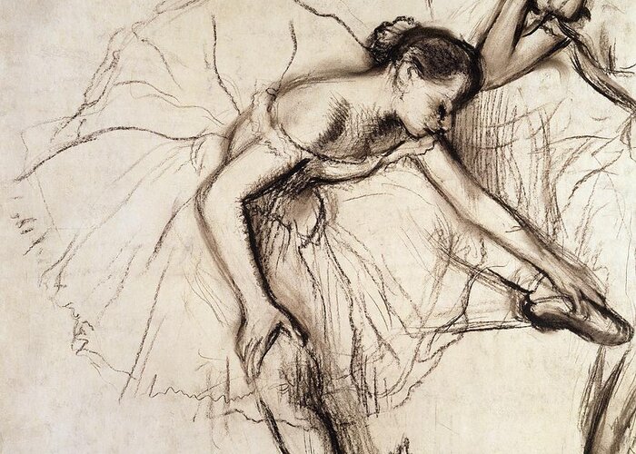 Degas Greeting Card featuring the drawing Two Dancers Resting by Edgar Degas