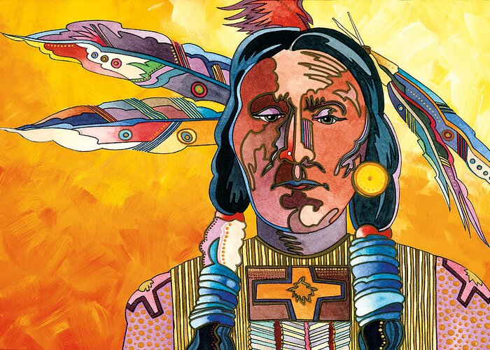 Native American Paintings Greeting Card featuring the painting Two Feathers by Bob Coonts