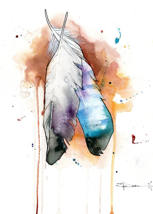 Watercolor Greeting Card featuring the painting Two Feathers by Sean Parnell
