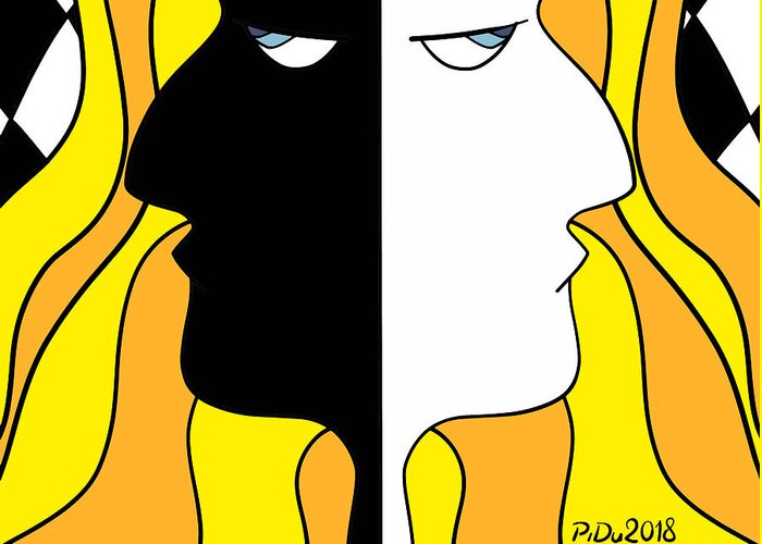 Head Greeting Card featuring the digital art Two Heads Two Souls by Piotr Dulski