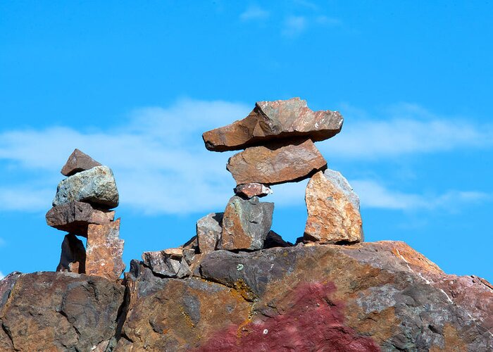 Native Greeting Card featuring the photograph Two inukshuk by Ivan SABO