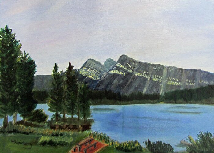 Lake Greeting Card featuring the painting Two Jack Lake by Linda Feinberg