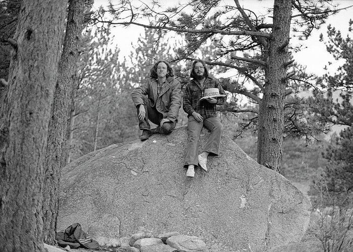 American West Greeting Card featuring the photograph Two Men on a Boulder in the American West, 1972 by Jeremy Butler