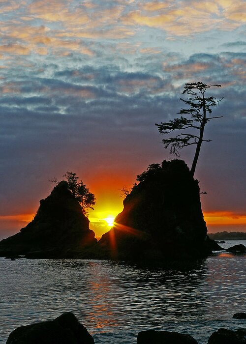 Sea Stack Greeting Card featuring the photograph Two of the Three Graces in Garibaldi Oregon by Ulrich Burkhalter