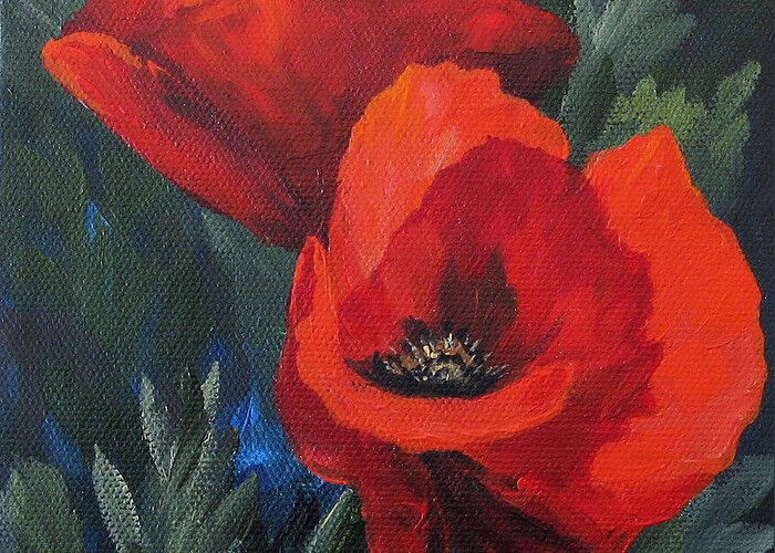 Poppies Greeting Card featuring the painting Two Poppies by Torrie Smiley