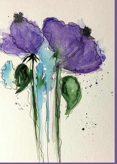 Flower Greeting Card featuring the painting Two Purple Flowers by Britta Zehm