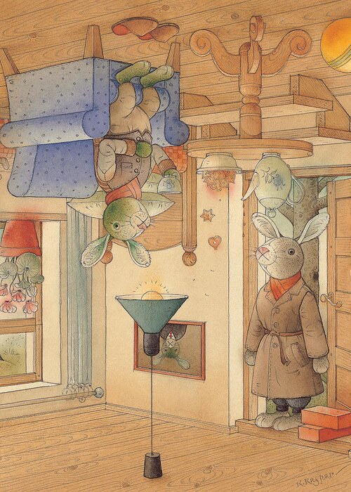 Rabbits Greeting Card featuring the painting Two Rabbits by Kestutis Kasparavicius