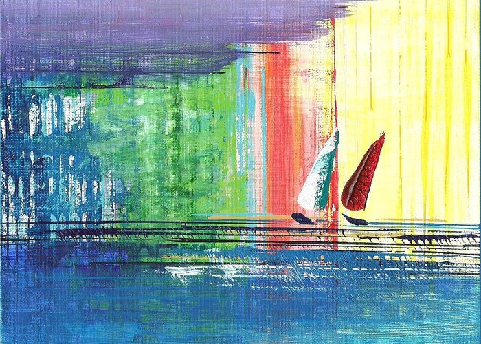 Sailboat Greeting Card featuring the painting Two Sails by Corinne Carroll
