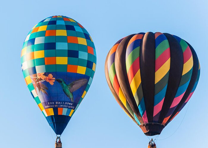 Hot Air Balloons Greeting Card featuring the photograph Two Shapes by Charles McCleanon