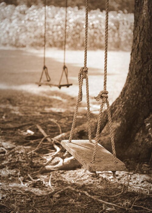 Swings Greeting Card featuring the photograph Two Swings - Sepia by Beth Vincent