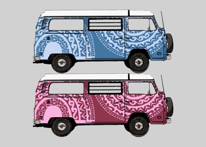 Two Greeting Card featuring the digital art Two VW Vans by Piotr Dulski