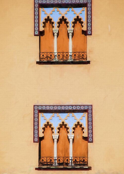 Arabic Greeting Card featuring the photograph Two Windows of Cordoba by David Letts