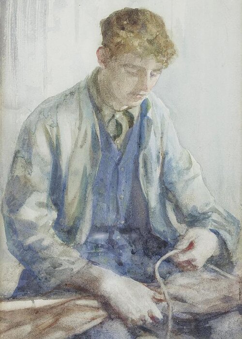 Tying Greeting Card featuring the painting Tying the Sail by Henry Scott Tuke