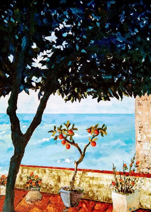 Nature’s Beauty Greeting Card featuring the painting Typical mediterranean by Ray Khalife