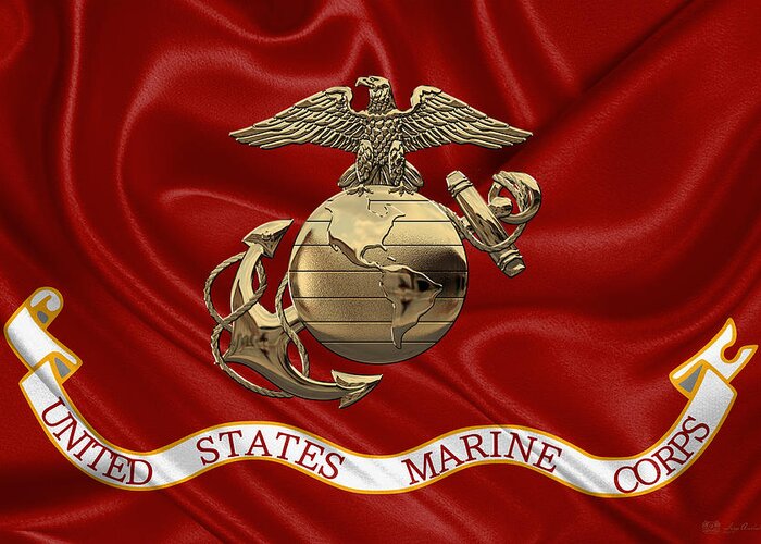 'usmc' Collection By Serge Averbukh Greeting Card featuring the digital art U. S. Marine Corps - N C O Eagle Globe and Anchor over Corps Flag by Serge Averbukh
